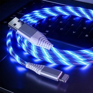 apple lightning világító led töltőkábel kábel kék színben