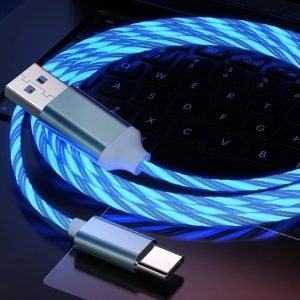 type c világító led töltőkábel kábel kék színben